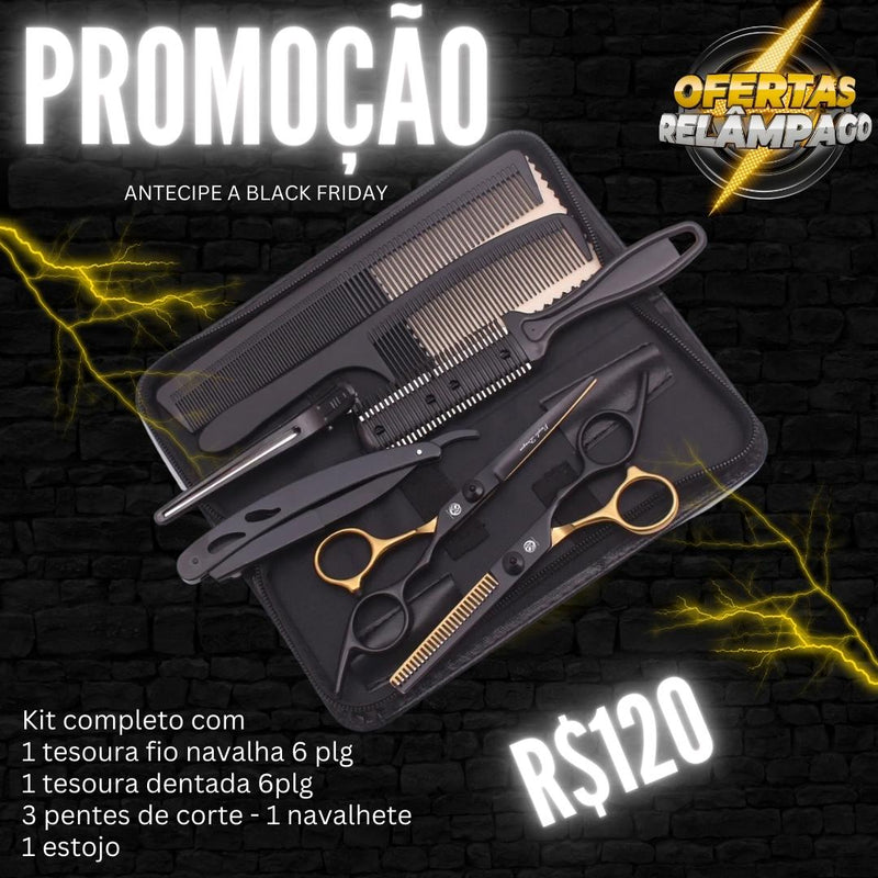 kIT COMPLETO - TESOURA E NAVALHETE AÇO 440C